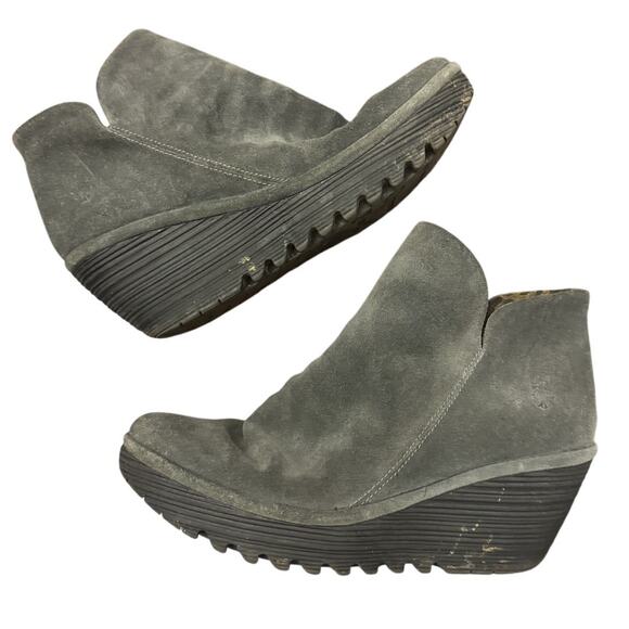 Fly London Women's Gray Suede Leather Side Zipper Wedges Ankle Boots 41 US 8 - Picture 1 of 6